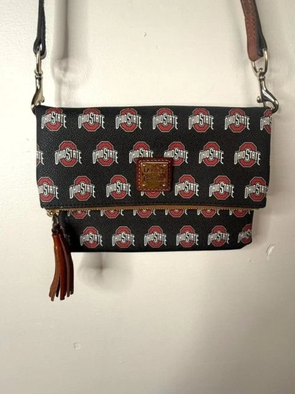 Dooney & Bourke OHIO STATE Buckeyes Pebbled Leather Fold Over Crossbody - Picture 1 of 8